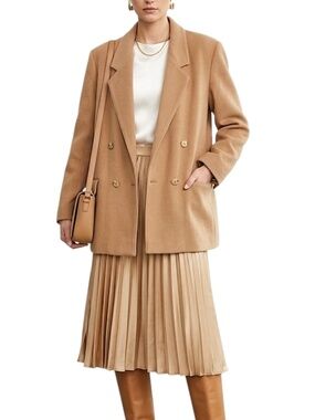 VTG 80s 90s pure wool camel tan boxy oversized old money quiet luxury blazer 36